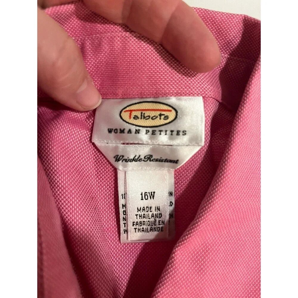 Talbots Women’s Wrinkle Resistant Button Up Shirt Pink Cotton Size 16W Classic - Picture 4 of 9